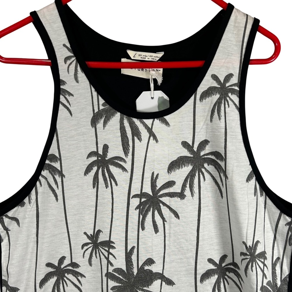 Distortion Mens Palm Tree Print Contrast Tank Top Black White Large New Beach